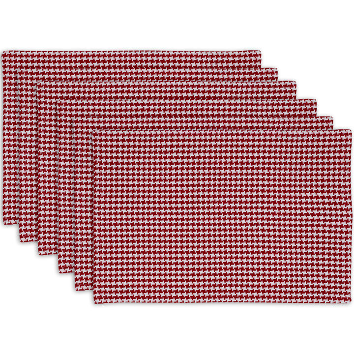 Set of 6 Red and White Tango Houndstooth Rectangular Placemats 19"