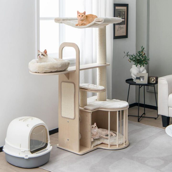 Hivvago 55 Inch Tall Multi-Level Cat Tree with Washable Removable Cushions