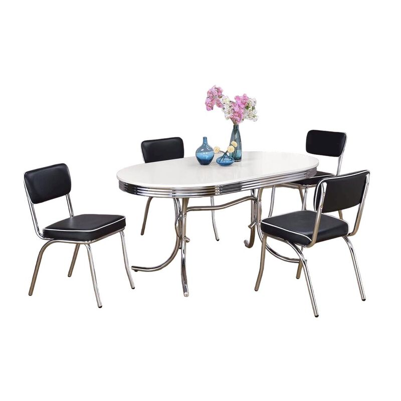 Coaster Retro 5-piece Oval Dining Set Glossy White and Black