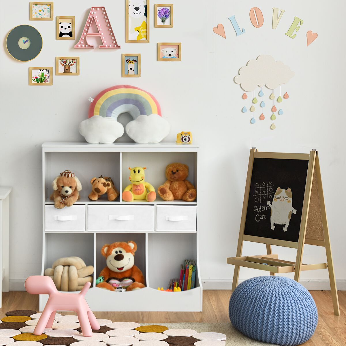 Freestanding Combo Cubby Bin Storage Organizer Unit With Baskets