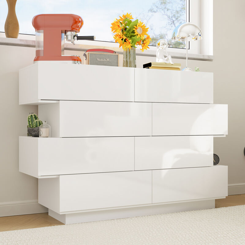 FUFU&GAGA White 8-Drawer Standard Dresser,(50.6" W x 16.2" D x 39.2" H),White