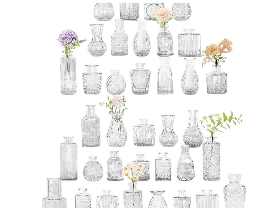 36‑Piece Clear Glass Bud Vase Set &ndash; Vintage Mini Bottles for Wedding & Home D&eacute;cor