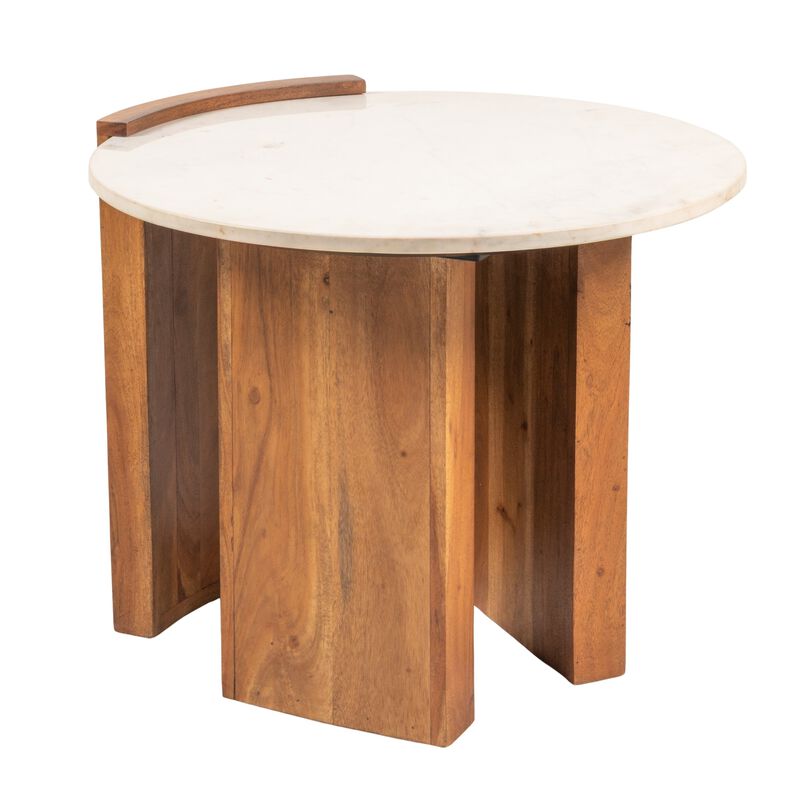 Rowena Interiors Round Marble and Mango Wood Semi-Enclosed Side Table in Natural Finish image number 0