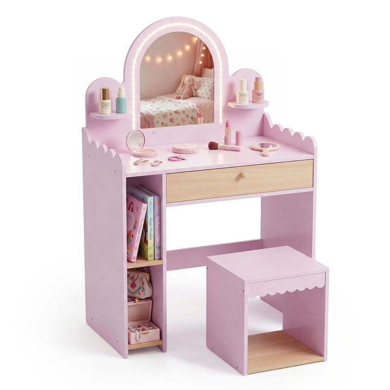 Dressing Table Pretend Play Set with 2 Shelves and Compartments image number 4