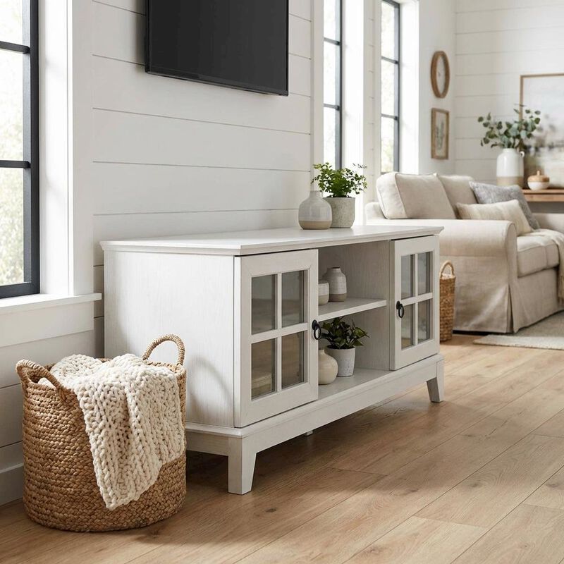 White wood TV stand with 47-inch top and sleek design for modern living spaces image number 3