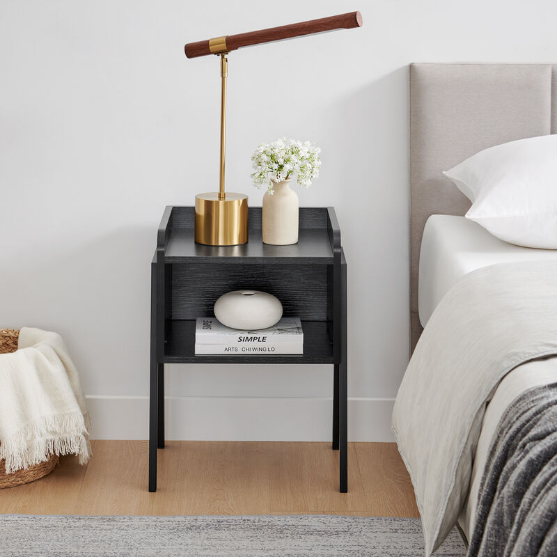 Kazuyo Mid-Century Modern Black Metal Two-Tier End Side Table