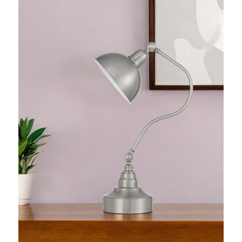 Hivvago 25" Nickel Metal Lantern Desk Table Lamp With Nickel Dome Shade