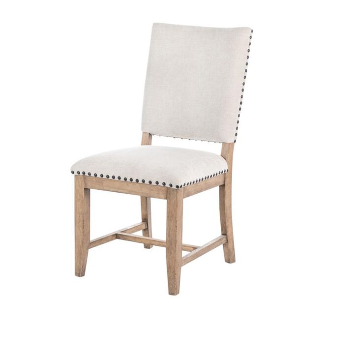 Nox Dining Side Chair Set of 2, Off White Upholstery, Nailhead Trim - Benzara