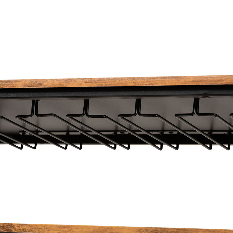 Baxton Studio Dania Industrial Black Metal and Walnut Finished Wood Mobile Wine Bar Cart