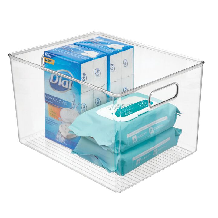 mDesign Deep Plastic Bathroom Storage Organizer Bin with Handles, Clear