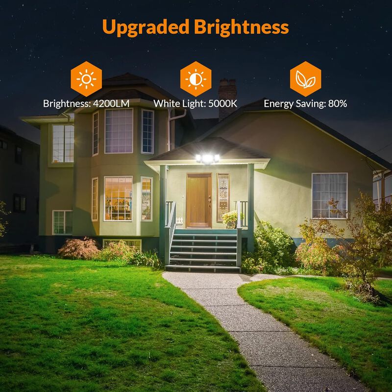 LEPOWER 42W Flood Lights Outdoor, 4200LM Bright LED Security Lights Outdoor with 3 Heads, 220&deg; Wide Angle, IP65 Waterproof for Garage, Yard, Porch image number 6
