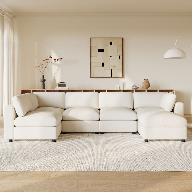 Merax Chenille 6-Piece Modular Sectional Sofa with Movable Ottoman image number 2