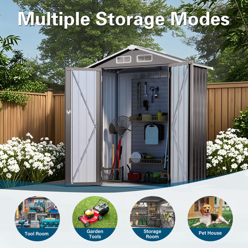 5X3 FT Metal Outdoor Storage Shed with Peaked Roof image number 8