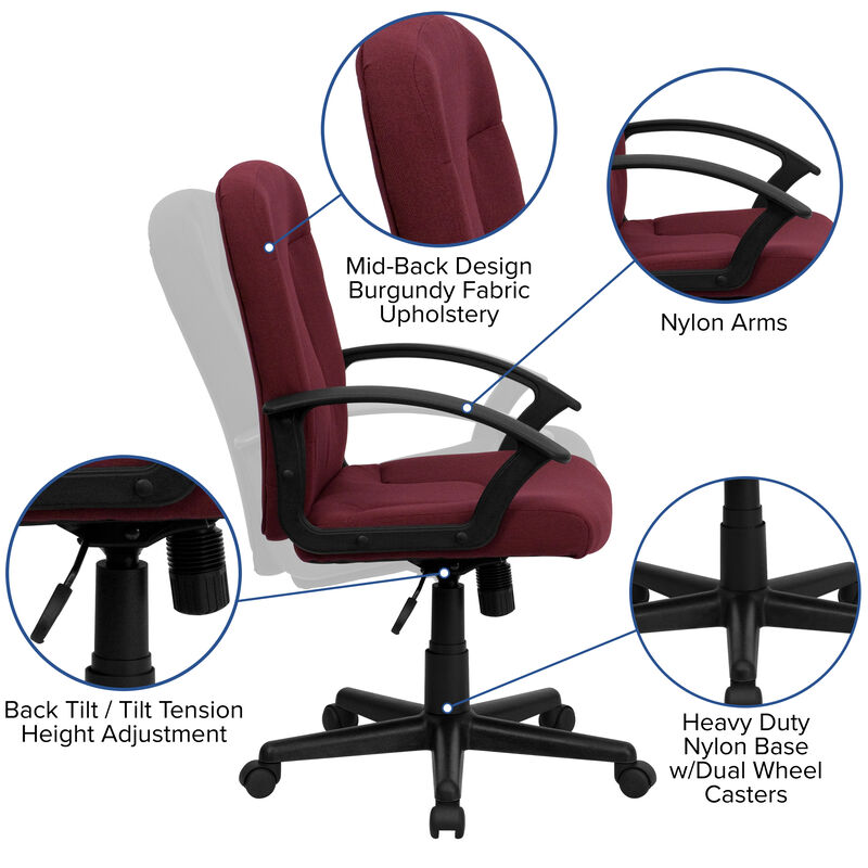 Garver Mid-Back Fabric Executive Swivel Office Chair with Nylon Arms image number 2