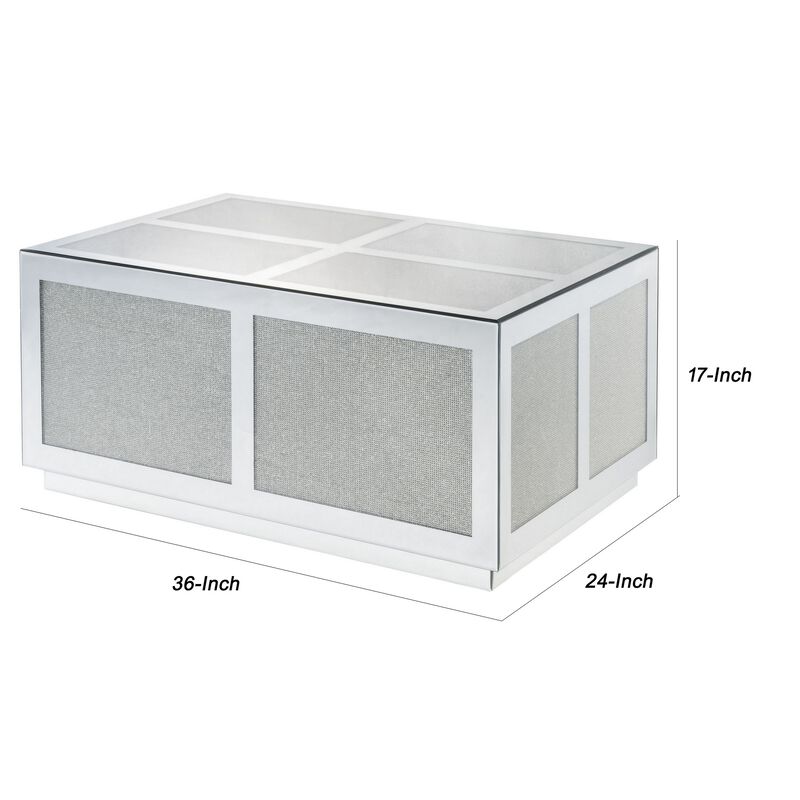 Mirror Panel Rectangular Coffee Table with Faux Diamond Inlays, Silver-Benzara image number 5