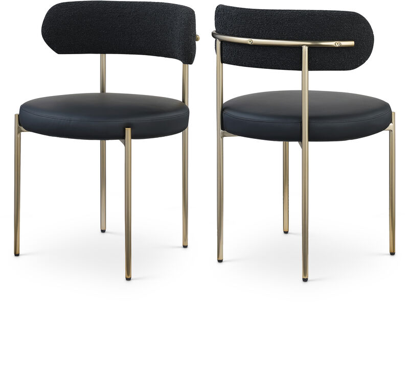Meridian Furniture Beacon Black Vegan Leather and Boucle Fabric Dining Chair, Set of 2