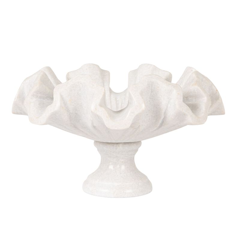 Marble Ruffled Pedestal Bowl, White image number 3