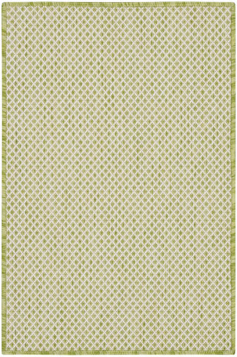 HomeRoots 2' X 3' Ivory And Green Geometric Indoor Outdoor Area Rug