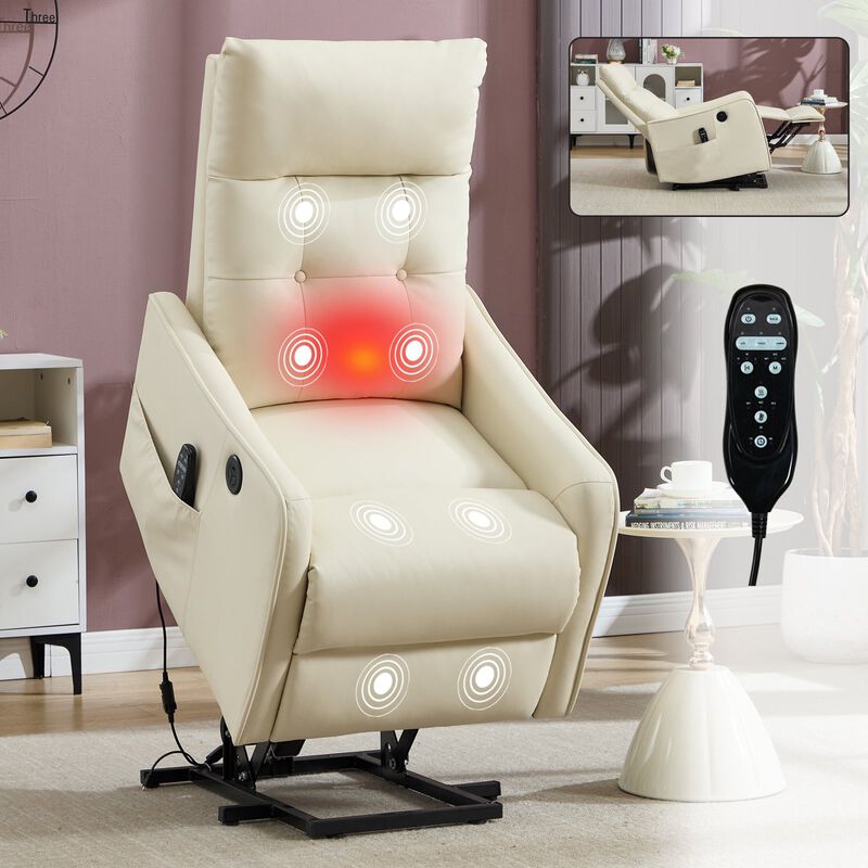 Faux Leather Power Lift Recliner Chair 155&deg; Recliner with Massage Heat & USB image number 1