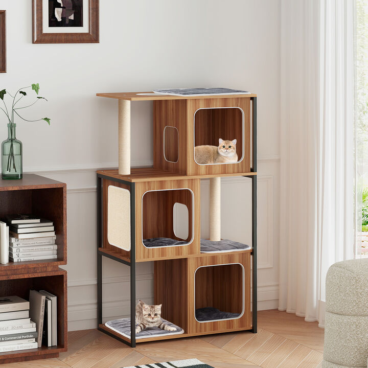 Designer Cat Tree with Metal Frame, Platforms, and Sisal Scratchers