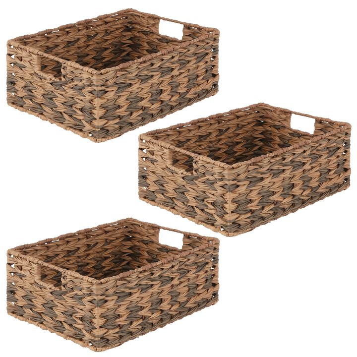 mDesign Woven Farmhouse Kitchen Pantry Food Storage Basket Box, 3 Pack, White