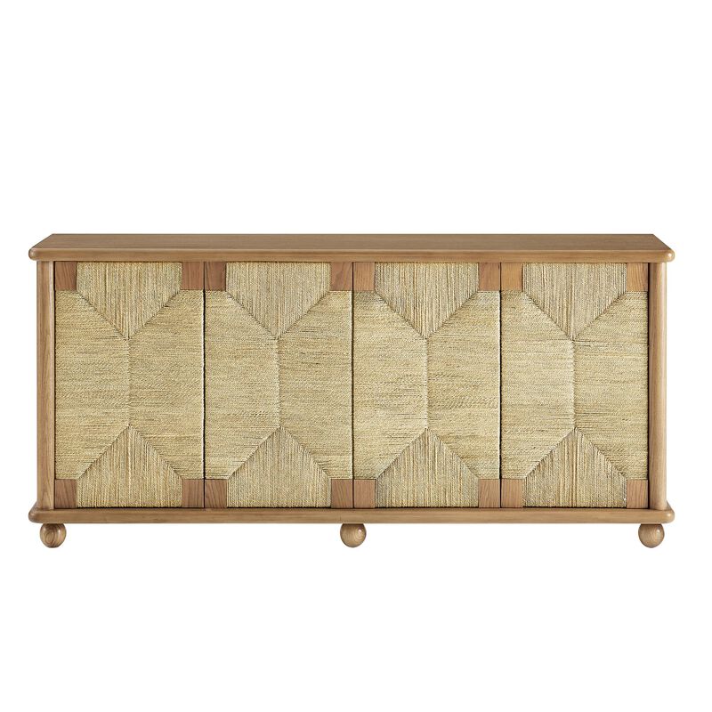 Marola 71 Inch Oak Wood Sideboard with 4 Seagrass Doors image number 6