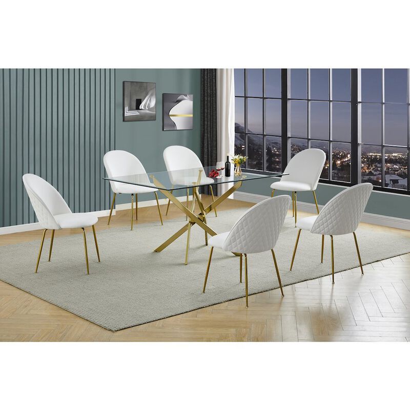 Best Quality Furniture 7 piece dining set- Rectangular dining table with 6 White faux leather chairs