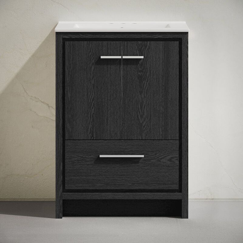 24" Freestanding Bathroom Vanity in Black Oak with 3-Hole Centerset Sink Top image number 3