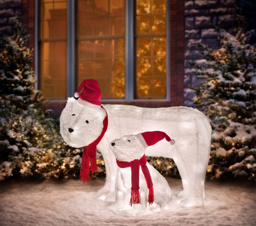 Mama and Baby Polar Bear (Set of 2) Outdoor Lighted Christmas Yard Decor