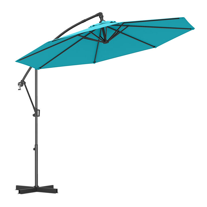Offset Hanging Patio Umbrella with Base – Infinite Tilt Cantilever Design