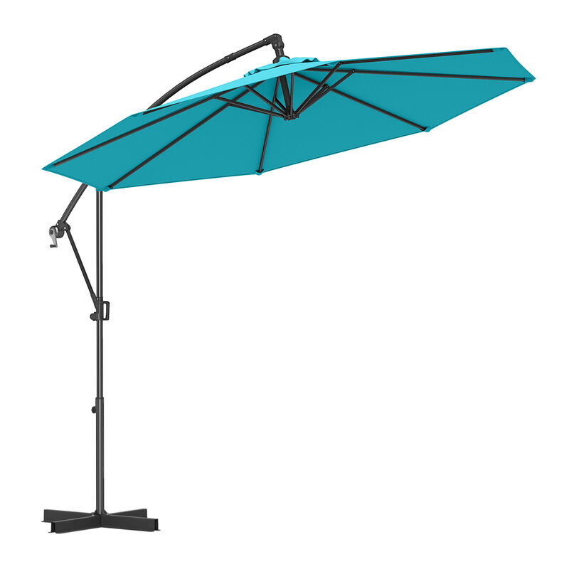 Offset Hanging Patio Umbrella with Base – Infinite Tilt Cantilever Design