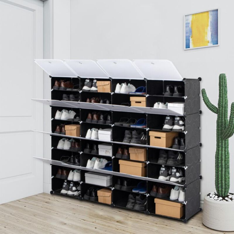 8-Tier Portable Shoe Rack 64-Pair Storage Organizer with 32 Grids for Shoes, Boots & Heels image number 1