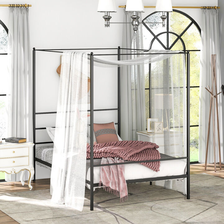 Canopy Bed Frame with Slat Support, Sturdy Metal Frame
