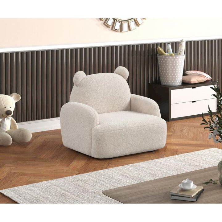 Raelynn 25.5"W Beige Sherpa Bear-Shaped Kids Armchair