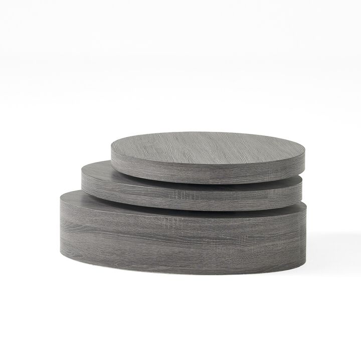 Contemporary Oval Rotating Coffee Table, Dark Grey Modern Living Room Table