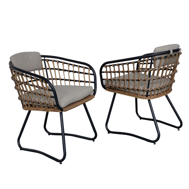 Outdoor Wicker Dining Chairs Set of 2, Patio Dining Chairs with Cushions, Rattan Dining Armchairs for Lawn, Garden, Poolside, Backyard, Porch