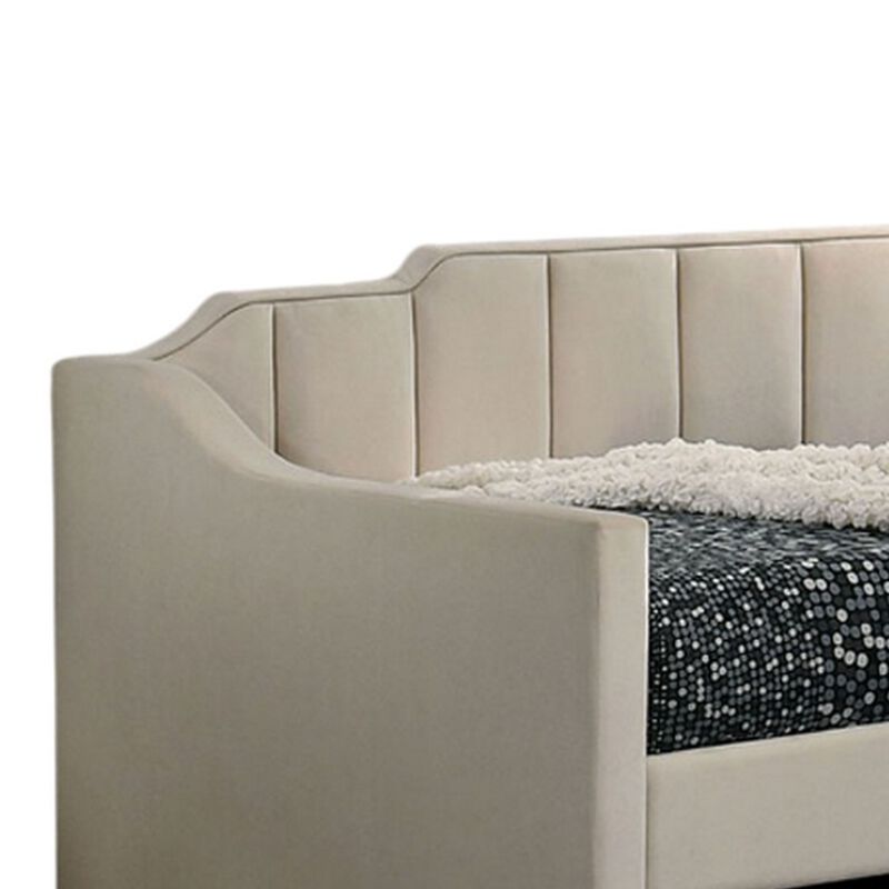 Oren Twin Daybed with Staircase Headboard, Beige Channel Tufted Fabric image number 3