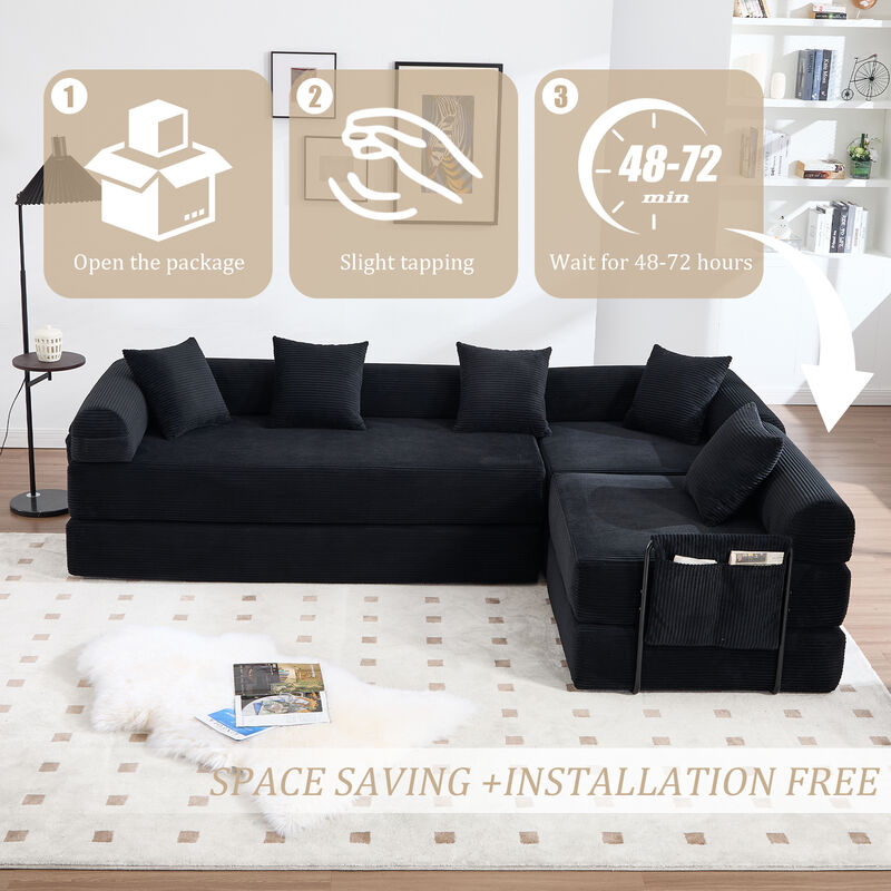 Folding Multi-Scene Convertible Sofa Bed with Storage Pockets image number 4