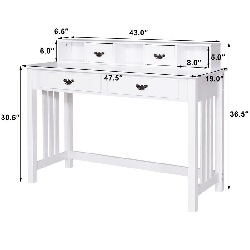 Costway Writing Desk Mission White Home Office Computer Desk 4 Drawer