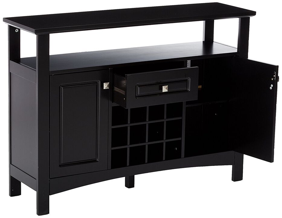 Kings Brand Furniture Syracuse Black Wood Buffet/Wine Cabinet