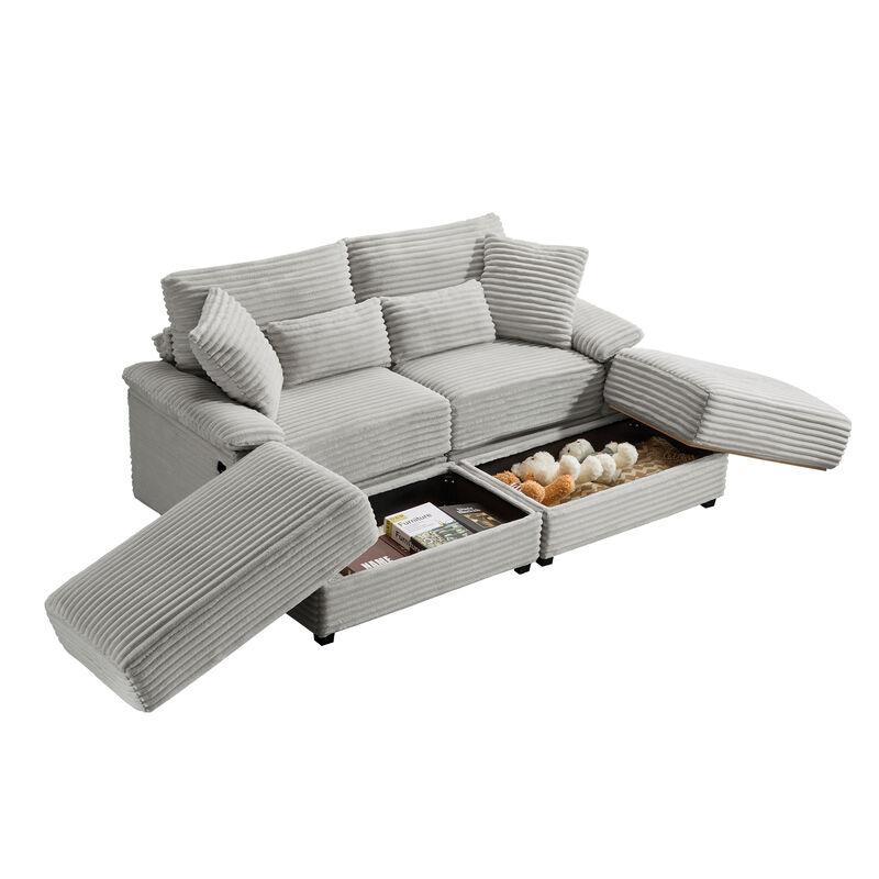 Merax Double Chaise Lounge Set with Reversible Storage Ottoman