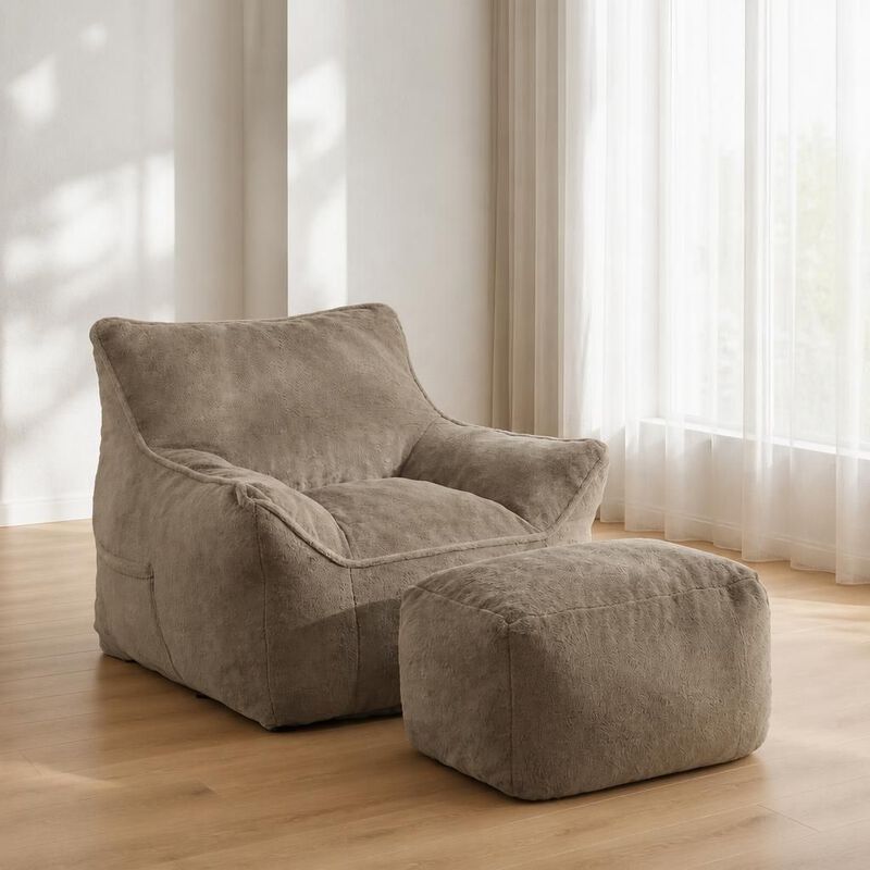 GOODSILO Soft Tufted Foam Filled Faux Fur Bean Bag Chair Comfy Lazy Sofa for Living Room Bedroom Ideal for Relaxing and Lounging image number 3