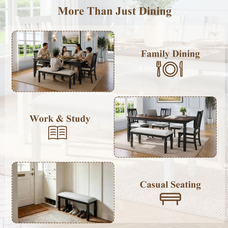 Maftus Farmhouse 6‑Piece Extendable Wooden Dining Set image number 5