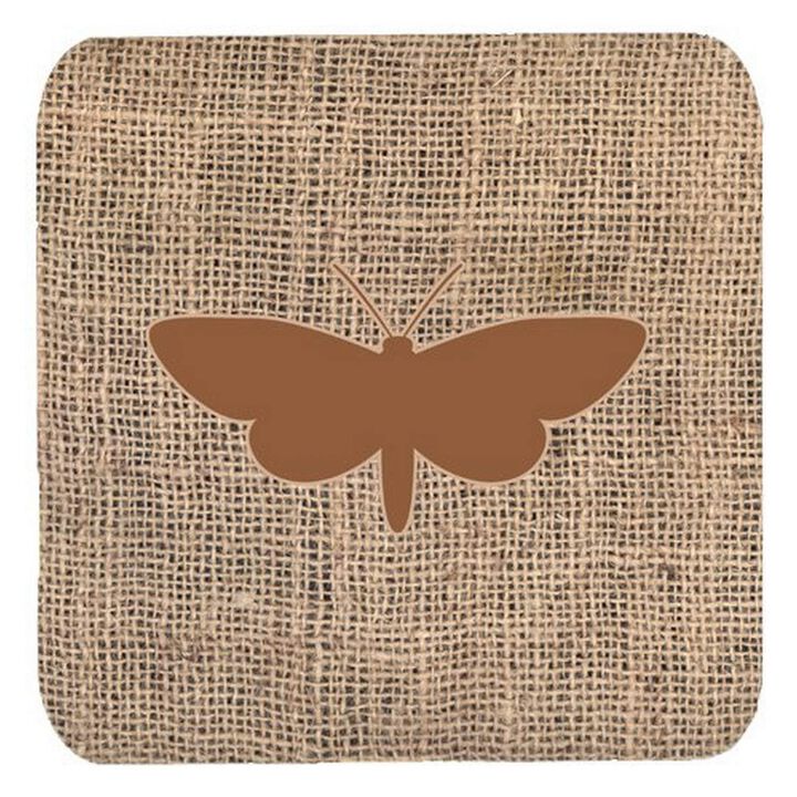 Caroline's Treasures BB1059-BL-BN-FC Moth Burlap and Brown Foam Coasters (Set of 4), 3.5 H x 3.5 W, Multicolor