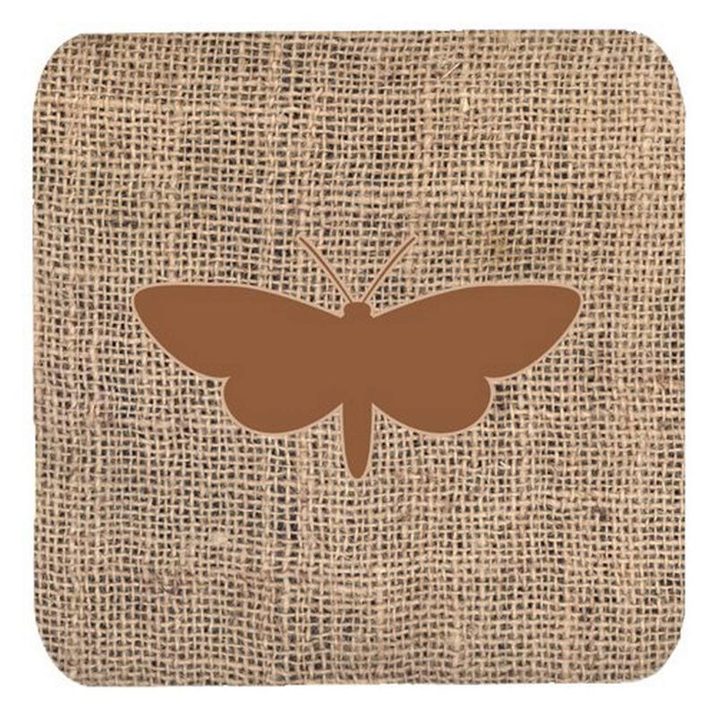 Caroline's Treasures BB1059-BL-BN-FC Moth Burlap and Brown Foam Coasters (Set of 4), 3.5 H x 3.5 W, Multicolor