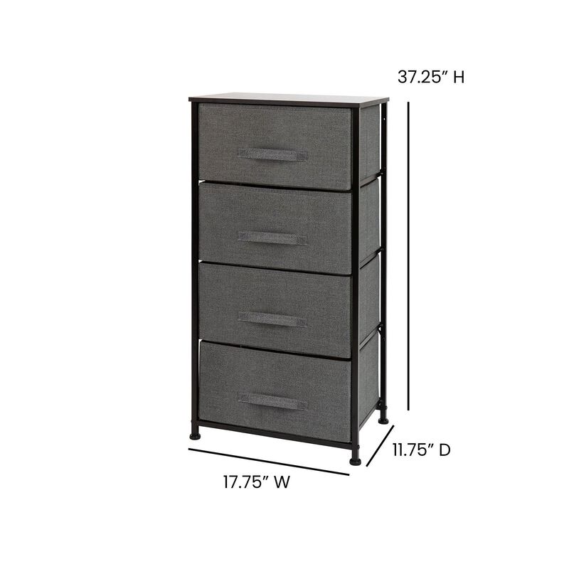 Flash Furniture Harris 4 Drawer Storage Dresser - Black Cast Iron Frame and Wood Top - 4 Easy Pull Dark Gray Fabric Drawers