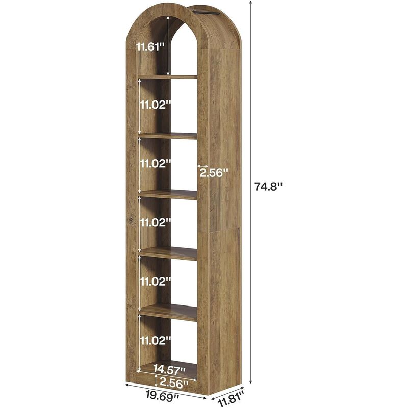 Tribesigns 74.8" Arched Bookshelf 6-Tier Narrow Open Bookcase image number 4