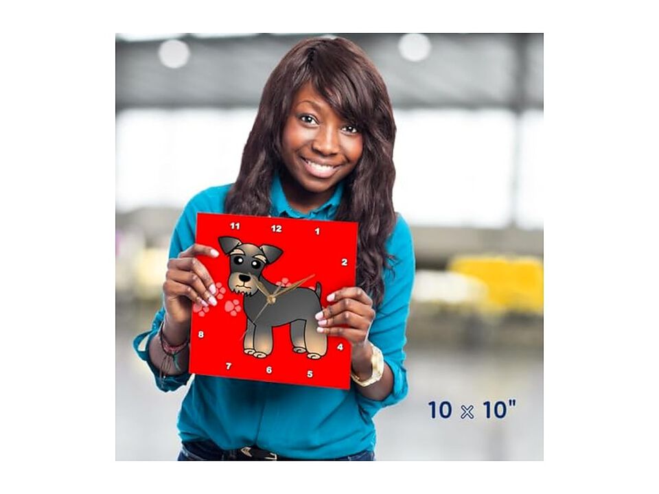 Miniature Schnauzer Banded Brown Base Coat Wall Clock 10 Inch Red Home Decor