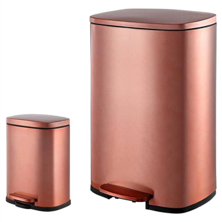 Set of 2   Copper Gold Step on Trash Can   13 Gallon and 1.3 Gallon