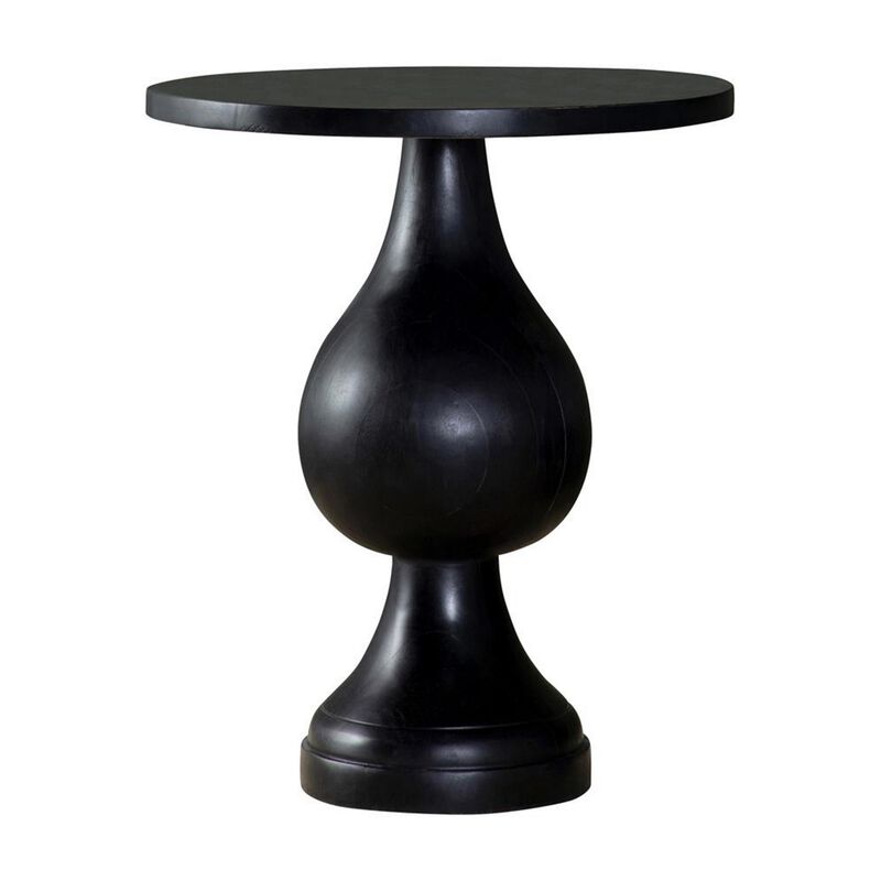 Niko 24 Inch Artisan Round Accent Table, Smooth Pedestal Design, Black Wood